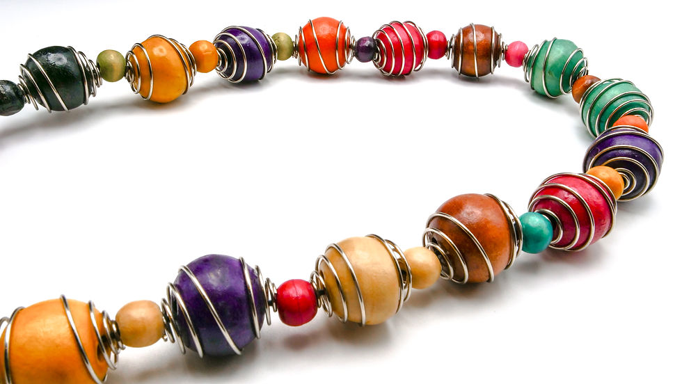 Rainbow Wire Wrapped Wood Necklace