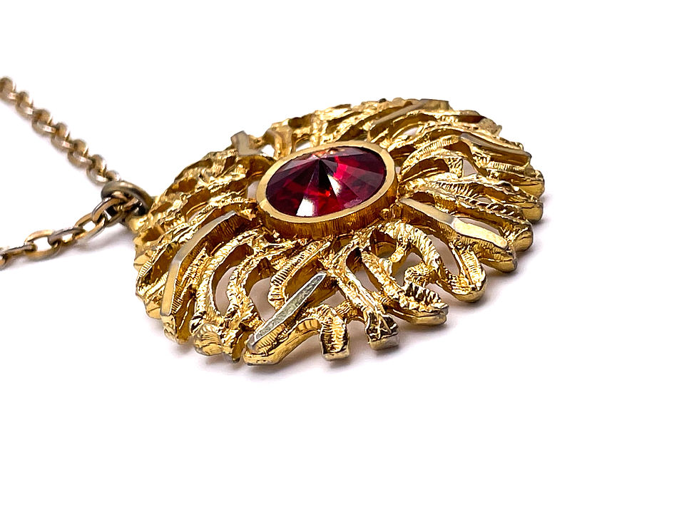 Thumbnail: Sphinx Signed Gold Tone Brutalist Medallion Pendant Necklace