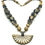 Thumbnail: Vintage Carved Wood Beaded Necklace with Ribbed Fan Pendant