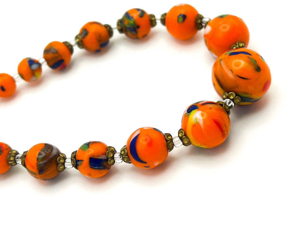 Thumbnail: Vintage Orange Murano Glass Necklace Millefiori Art Glass Graduated
