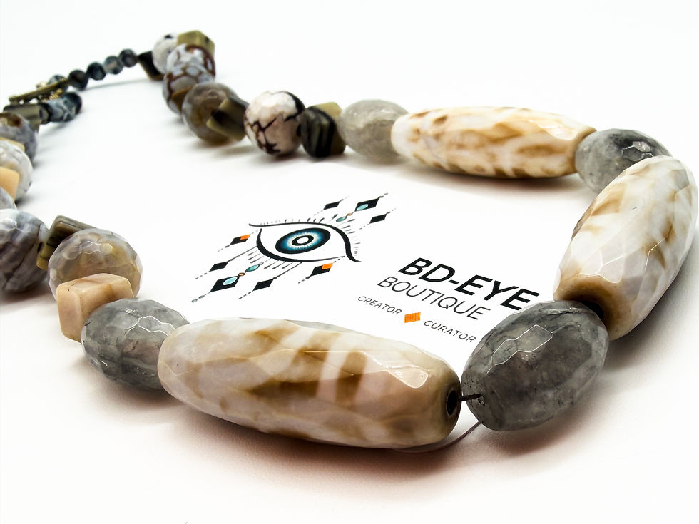 Thumbnail: Chunky Gemstone Necklace Agate Jasper Quartz Dzi 9-eye Beads Toggle 22”