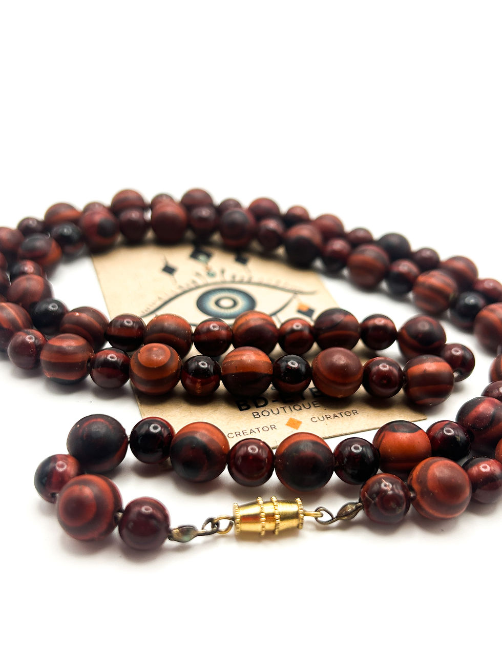 Thumbnail: Long Wood Bead Necklace Mahogany Brown Graduated Boho Natural Wooden 29.5”