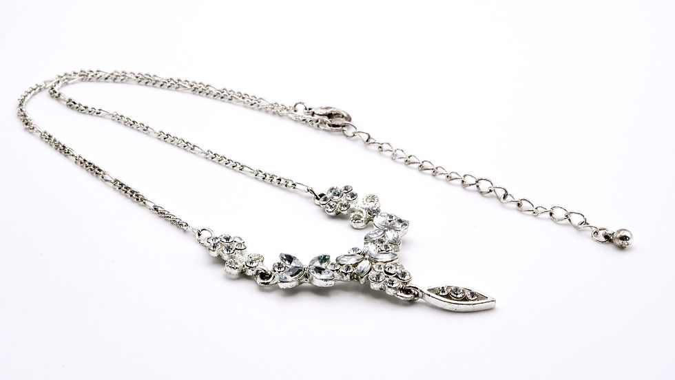 Floral Rhinestone Y-Necklace in Silver Tone