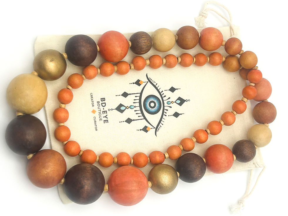 Thumbnail: Vintage Graduated Wood Bead Necklace – Peach, Brown & Gold Tones (1990s)