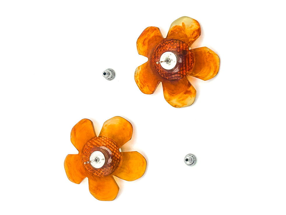Thumbnail: Vintage Orange & Brown Flower Stud Earrings