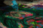 Luxury Green and Salmon mixed-media painting that glows under blacklight. AR View. BEAR(ly) There Collection