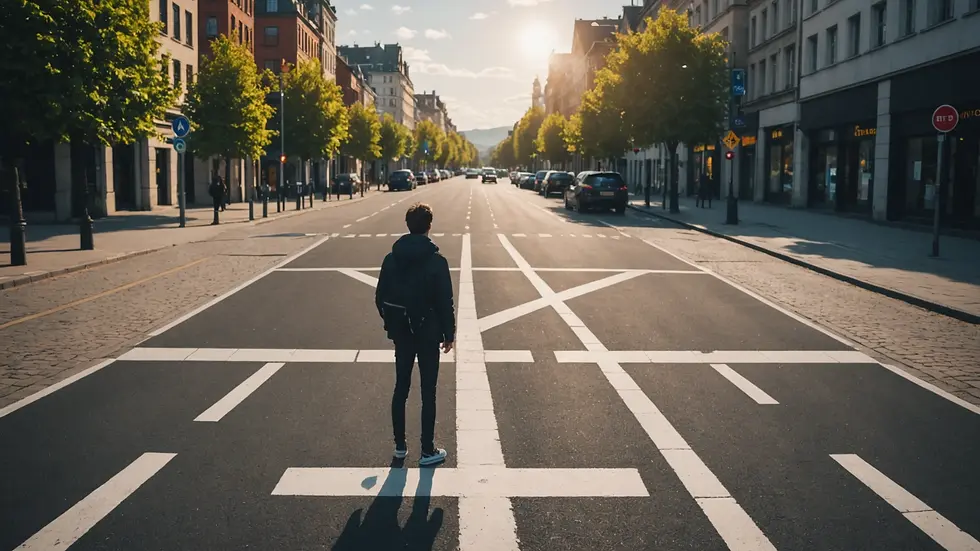 A person standing at a crossroads, symbolizing choices guided by intuition