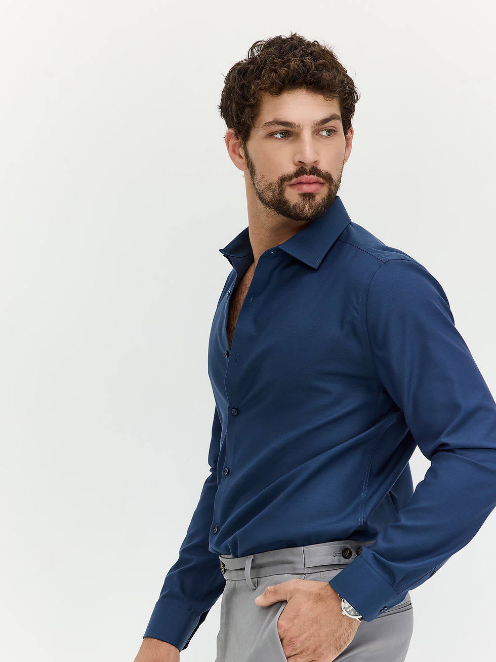 תמונה ממוזערת: HECHTER PARIS חולצה מכופתרת NON IRON סוליד סלים פיט