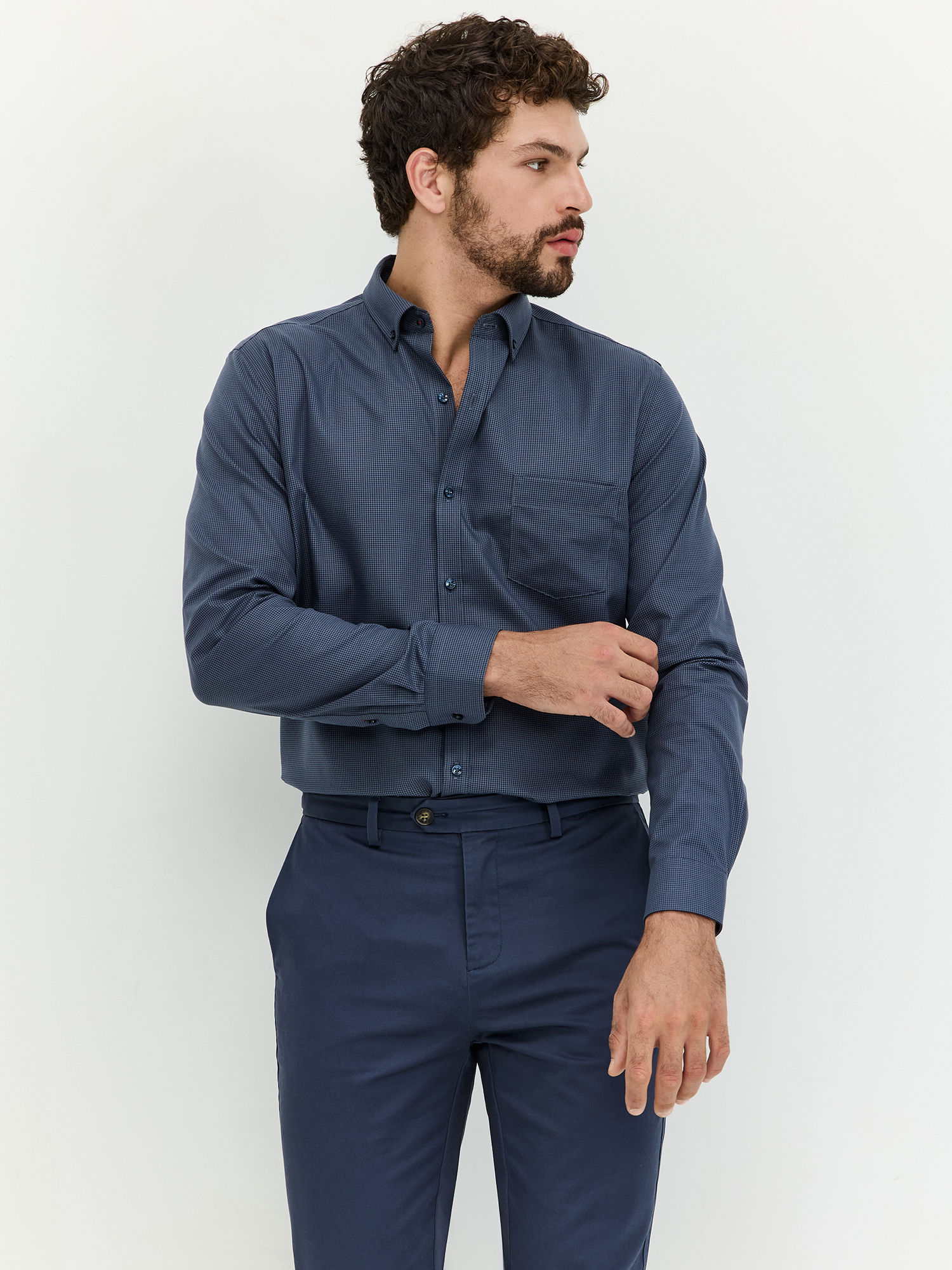 HECHTER PARIS חולצה מכופתרת NON IRON טקסטורה רגולר פיט עם כיס