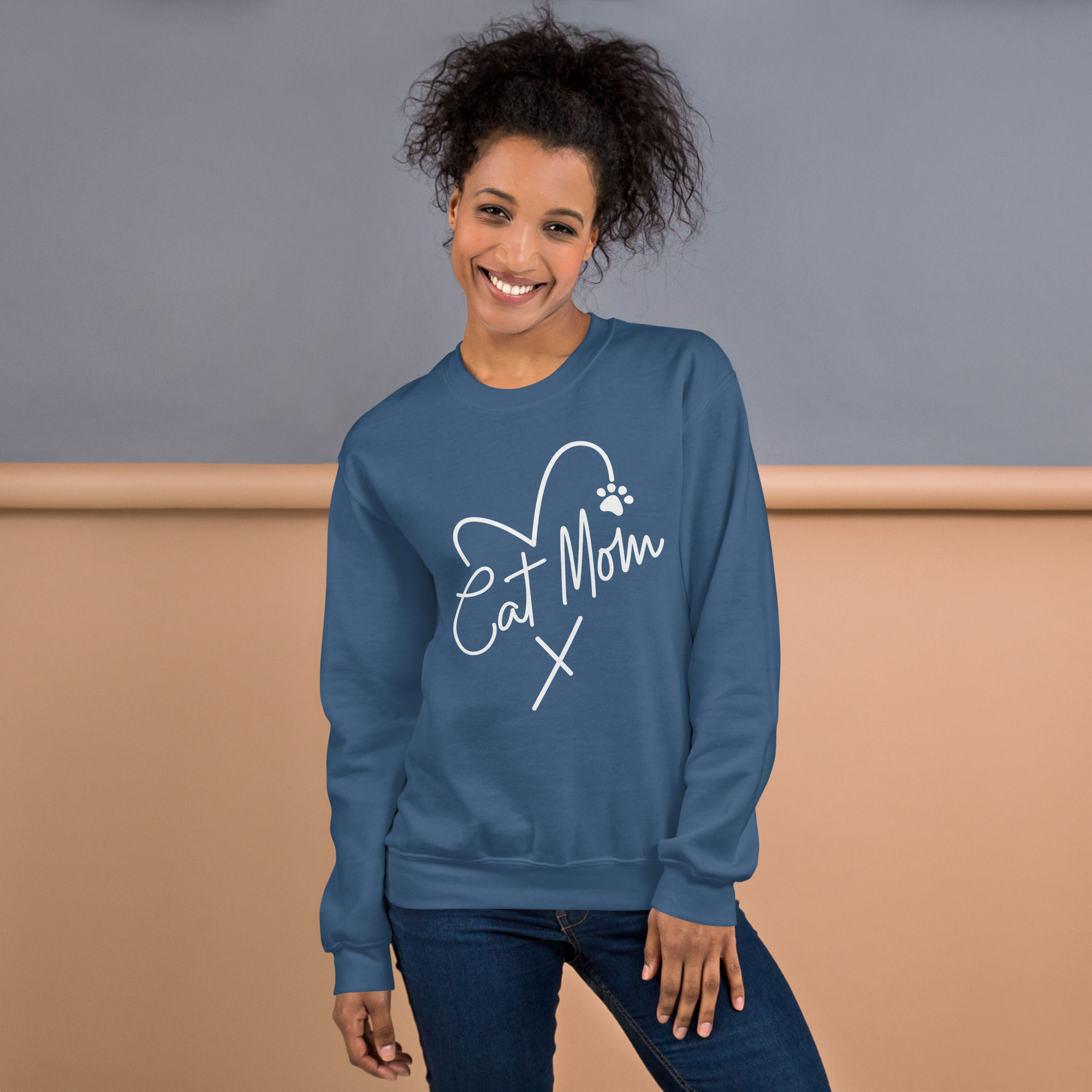 White Cat Mom Heart Unisex Sweatshirt