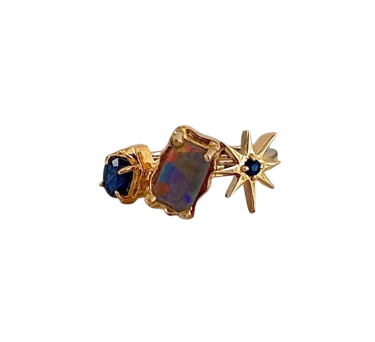 ONE-OF-A-KIND 18K GOLD AUSTRALIAN OPAL SAPPHIRE STAR RING