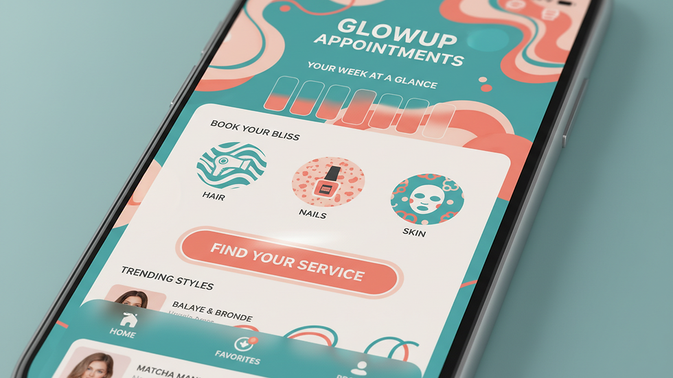 Close-up view of a smartphone screen showing a salon booking app interface