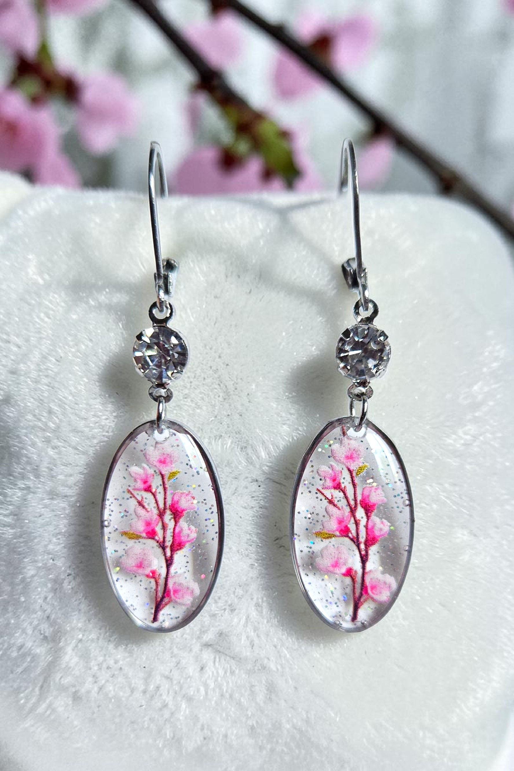 Oval cherry blossom earrings