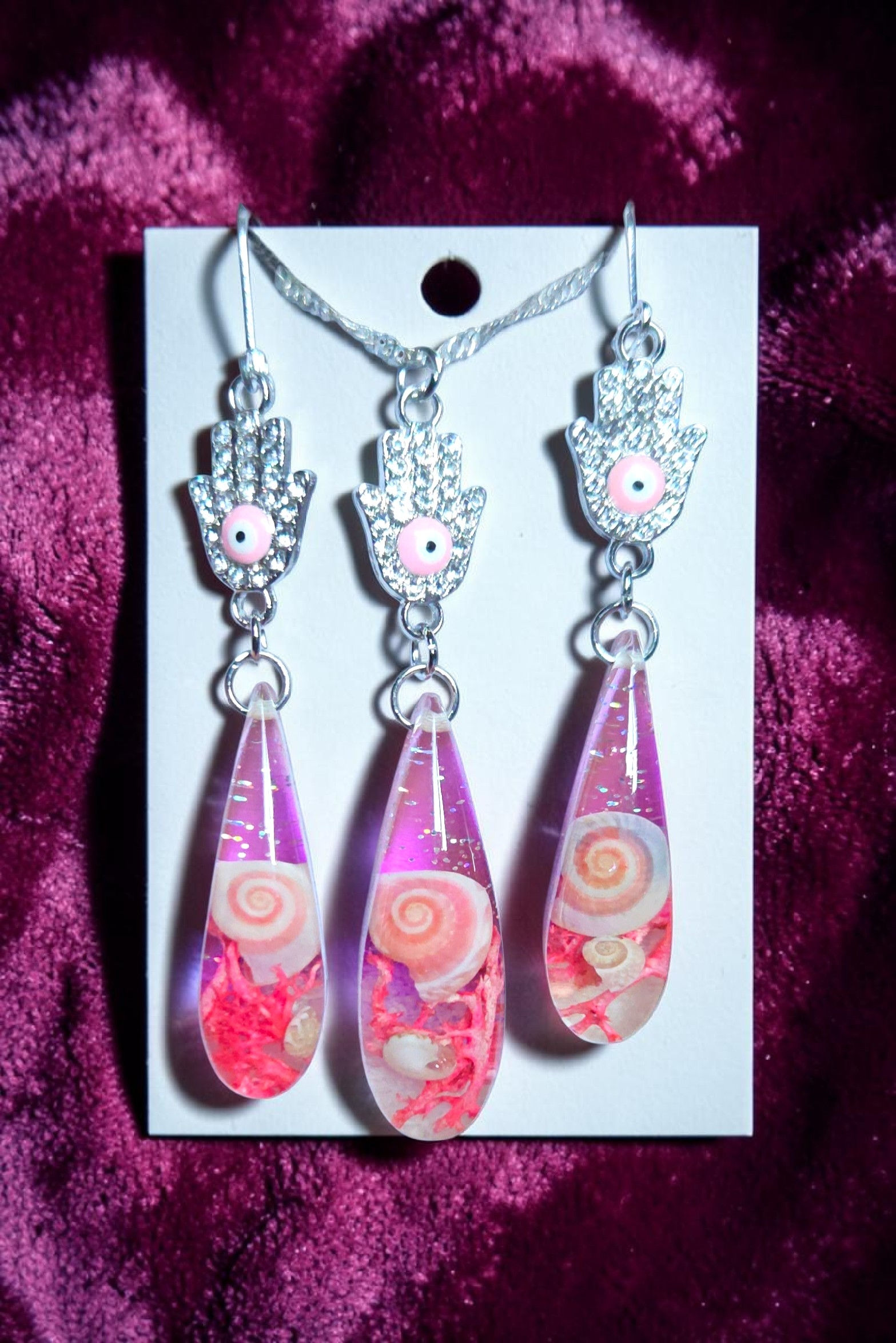 Pink ocean jewelry set and amulet