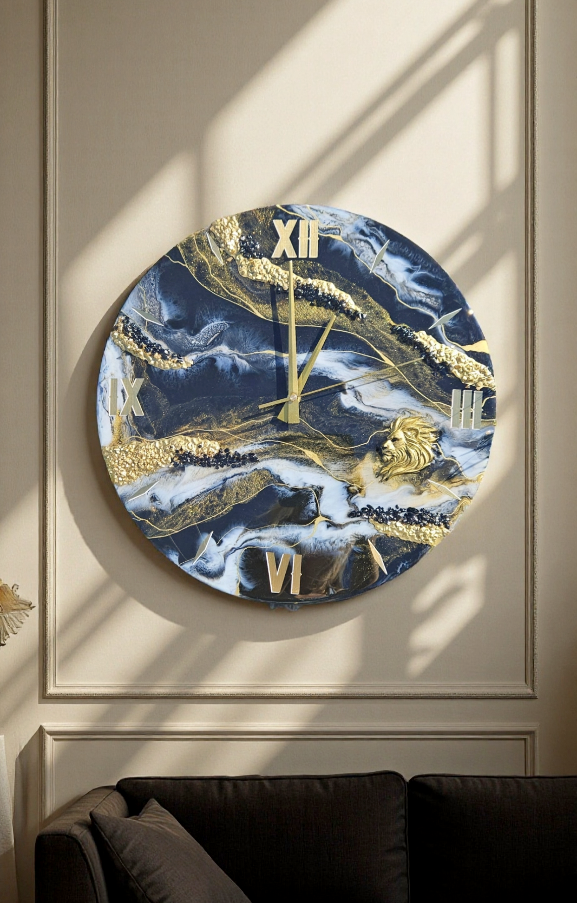 16" Black, Gold and White geode clock