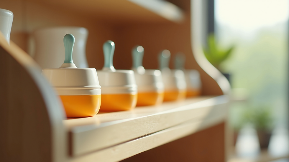 Close-up view of a well-stocked baby feeding station