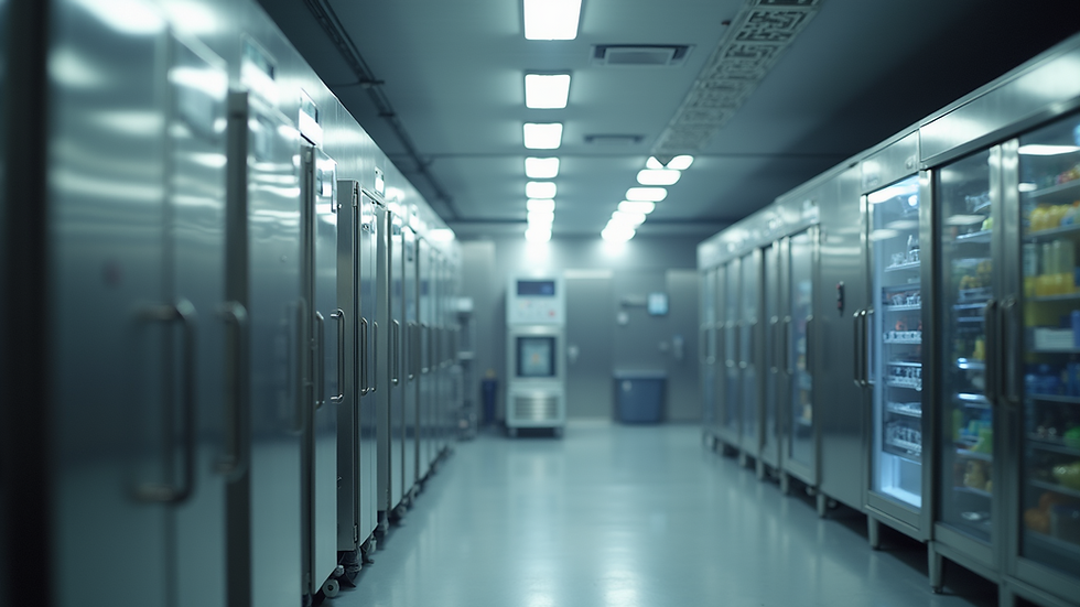 High angle view of a modern refrigeration unit in a commercial kitchen
