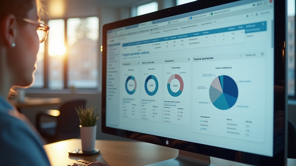 Close-up view of a computer screen showing grant management software dashboard