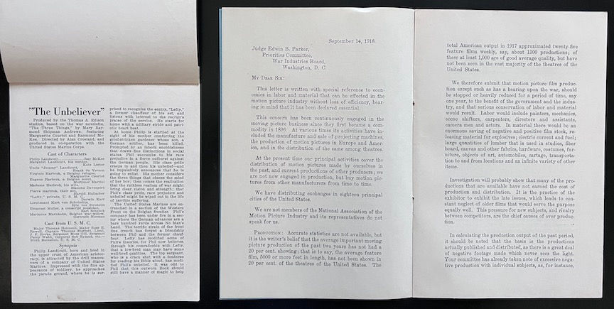 Miniatura: THE UNBELIEVER (1918) US Pressbook With Open Letter Pamphlet By George Kleine