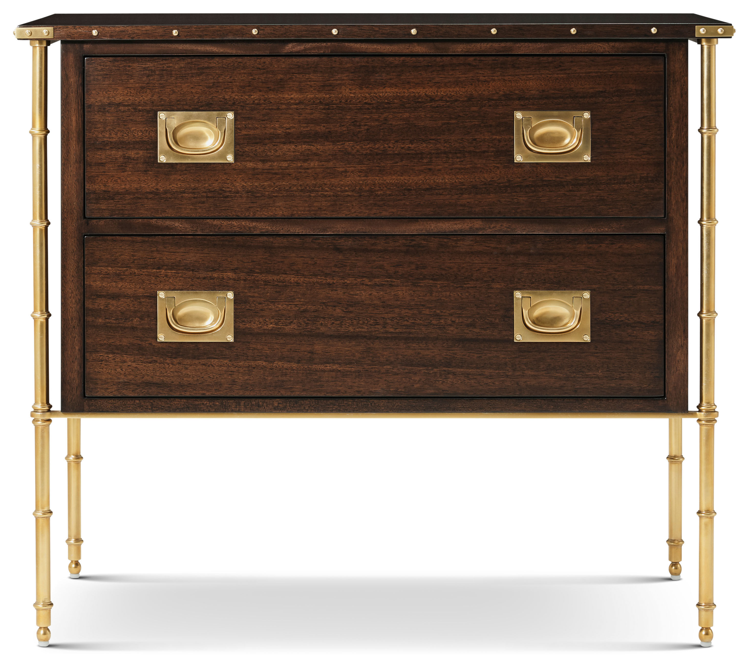 Alexa Hampton Tomaso Mahogany Campaign Chest with Brass Legs and Two Drawers