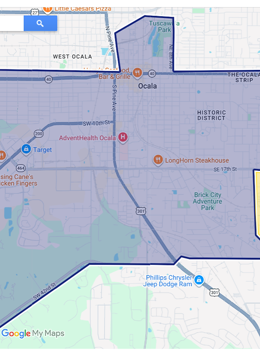 Central Ocala FL Pet Sitting Service Area Map