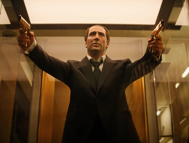 Nicholas Cage playing a fictionalized version of himself in The Unbearable Weight of Massive Talent