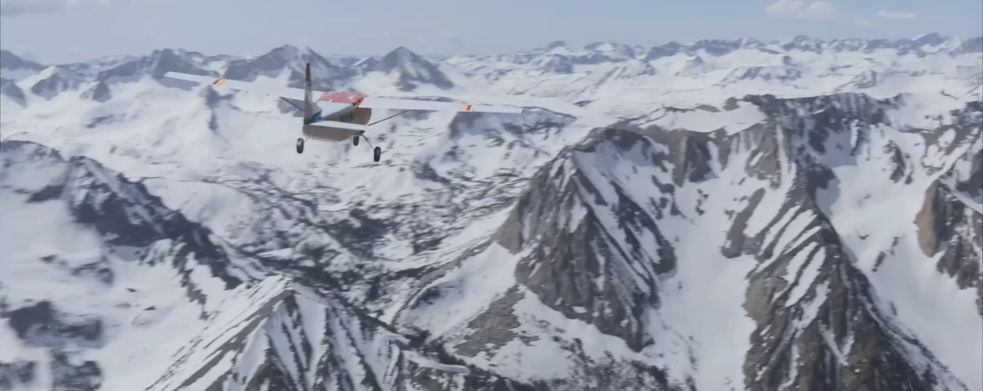 The plane flying over the Alaskan Mountains in Flight Risk 2025 movie