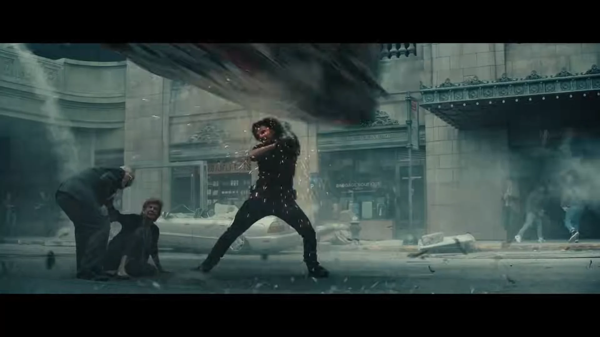 Bucky deflecting a car with his metal arm