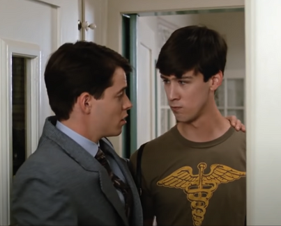Matthew Broderick as Ferris Bueller and Alan Ruck as Cameron Frye in Ferris Bueller's Day Off (1986)