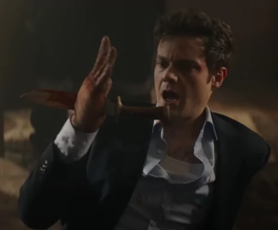 Jacob Batalon throws a Knife straight into Jack Quaid's hand in Novocaine Movie 2025
