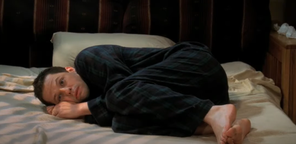 Jon Cryer as Alan Harper being sad