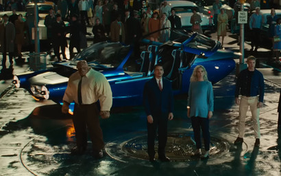 The Fantastic Four looking at and listening to Shalla-Bal