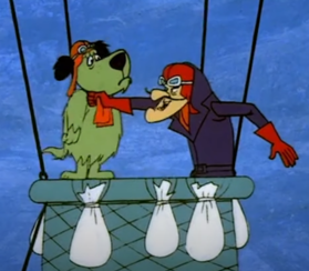 Dick Dastardly strangling his dog Muttley