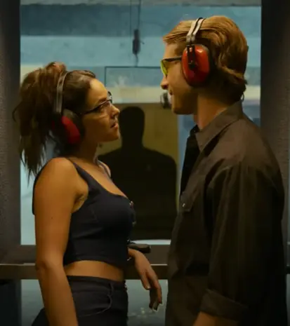 Glen Powell and Adria Arjona in Hit Man Netflix Movie