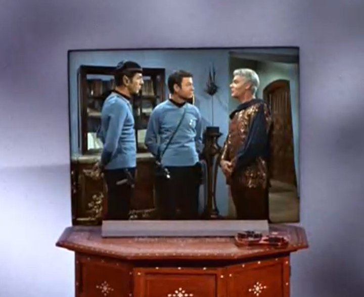 Spock and Scotty talking to Flint in requiem for methuselah Star Trek episode