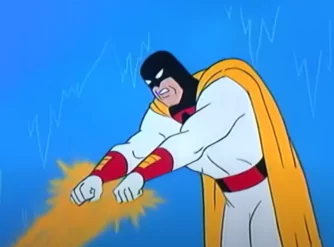 Space Ghost shooting energy beams using power bands