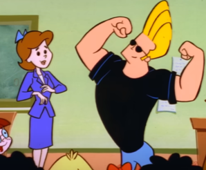 Johnny Bravo showing off to Little Suzy's sister