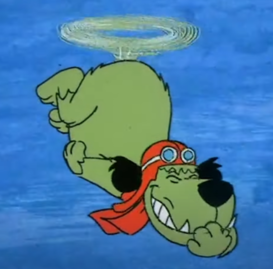 Muttley escaping with his helicopter tail