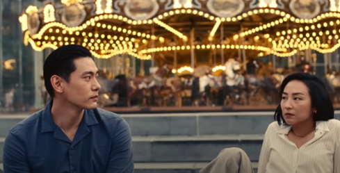 Nora and Hae Sung looking wistfully at each other in Past Lives