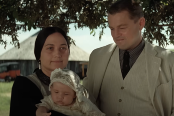 Lily GladStone and Leonardo Di Caprio as Molly and Ernest Burkhart in Killers of the Flower Moon 