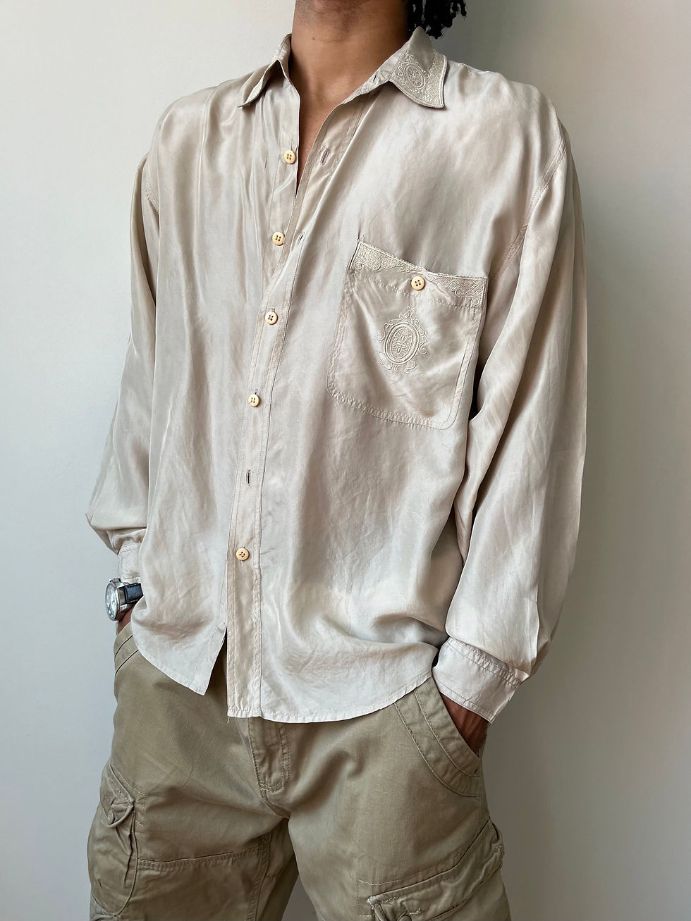 Miniatura: Camisa Polo Seda Bege