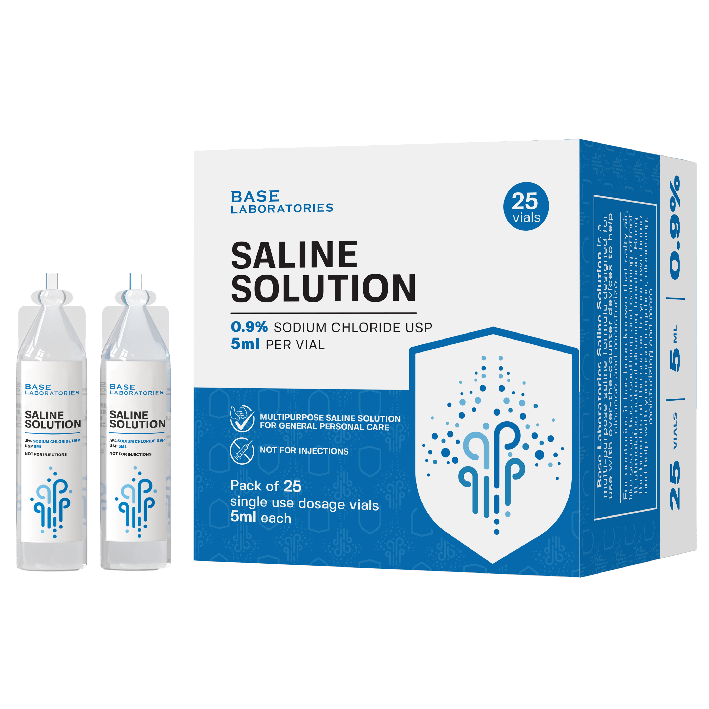 BASE LABORATORIES 0.9% Saline Vials — 25-Count