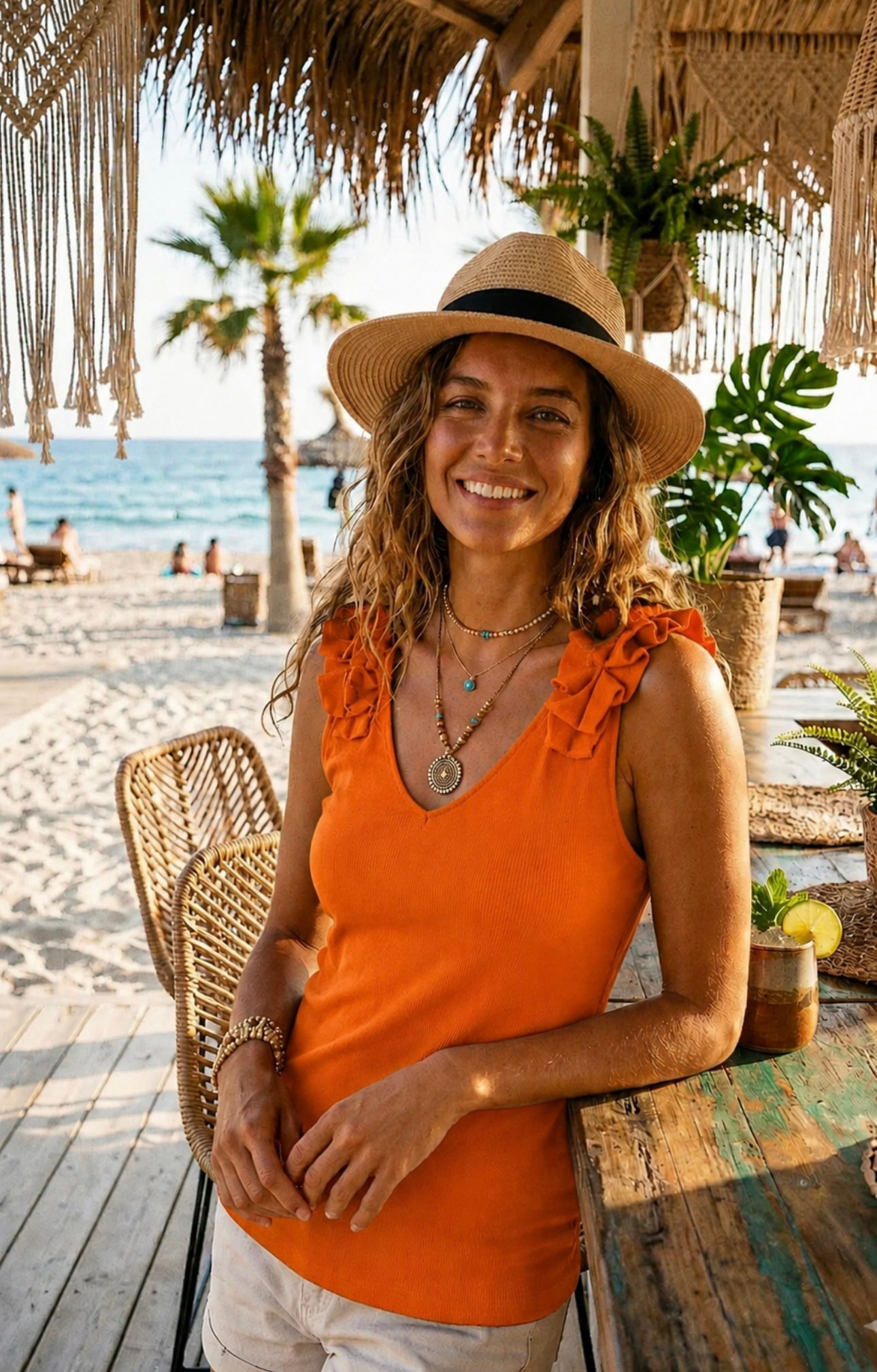 RUFFLE SHOULDER VEST TOP IN ORANGE