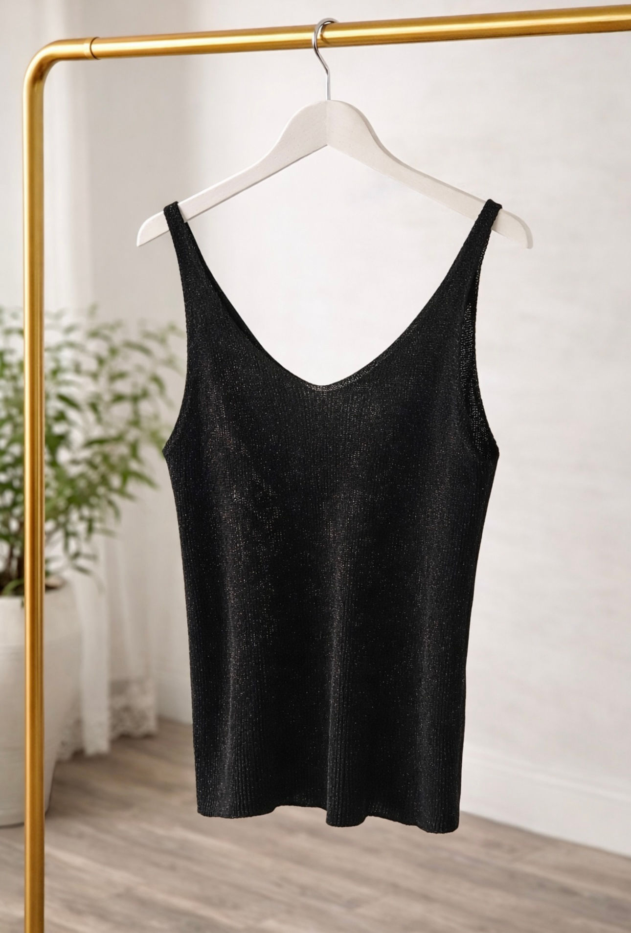 BLACK LUREX SHIMMER FINE KNIT VEST TOP