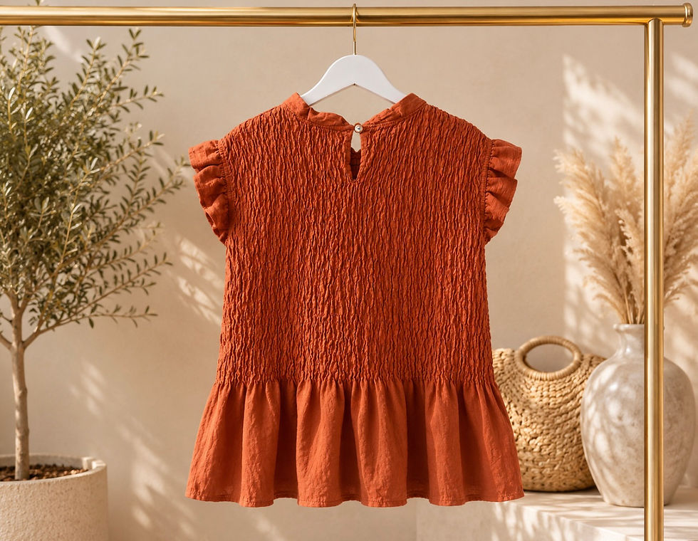 Thumbnail: SHIRRED FRILL TOP IN BURNT ORANGE