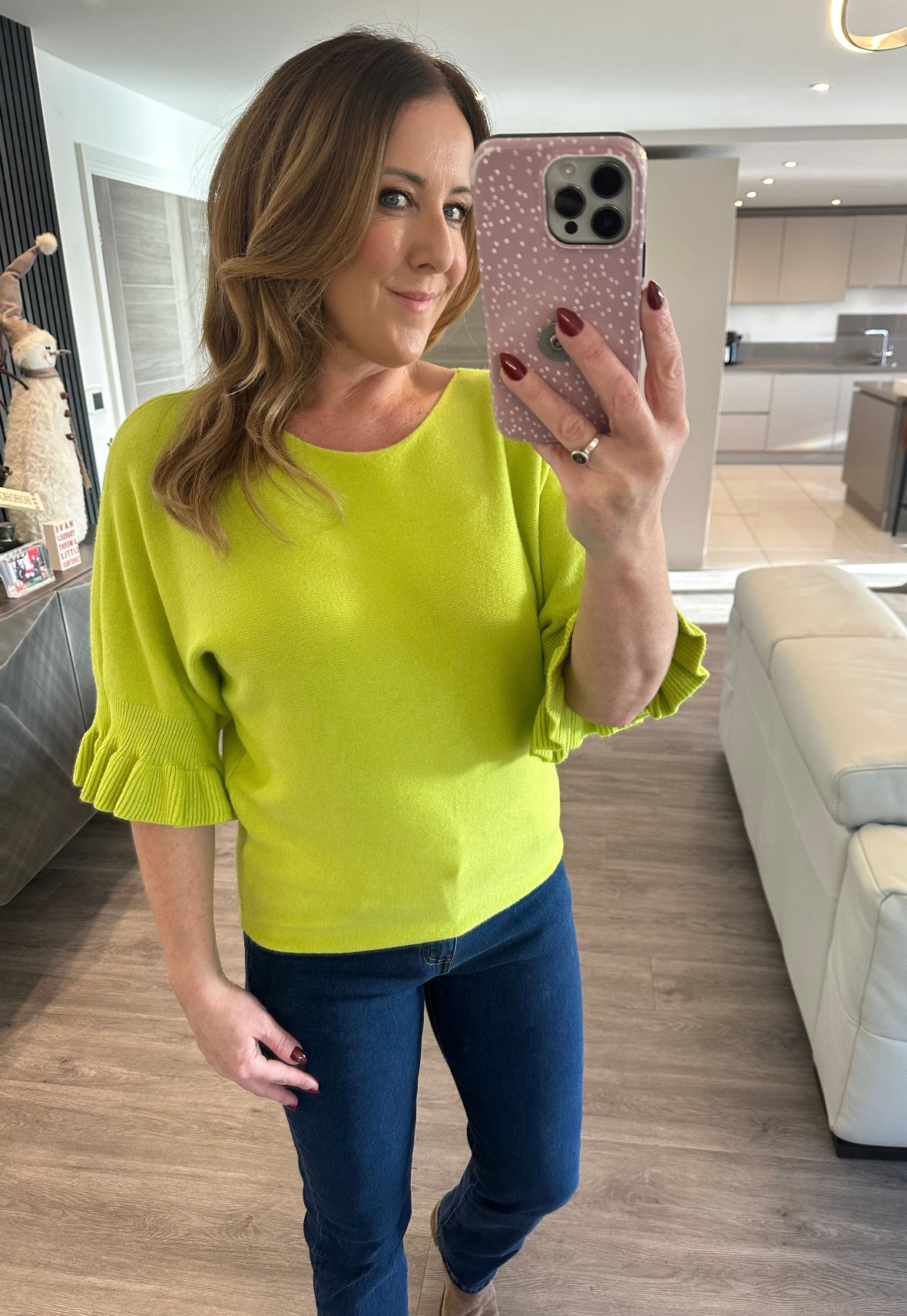 FRILL SLEEVE KNIT IN LIME