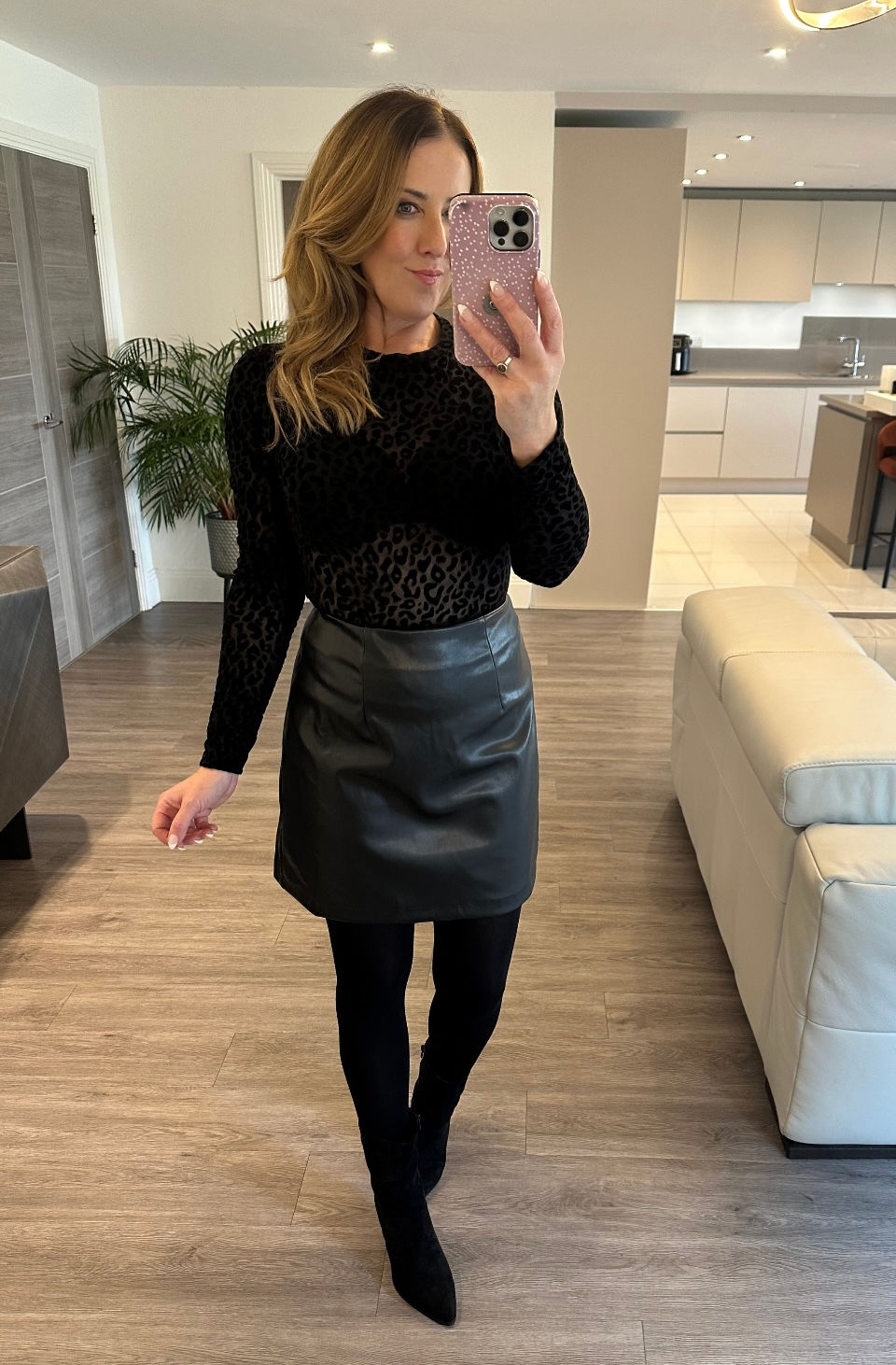 Thumbnail: BLACK FAUX LEATHER MINI SKIRT