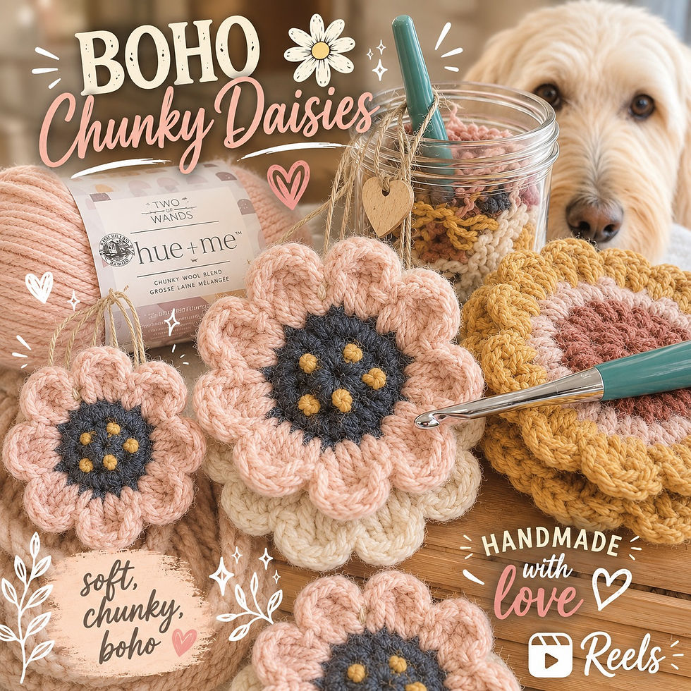 The collage inspired me to crochet chunky daisy’s