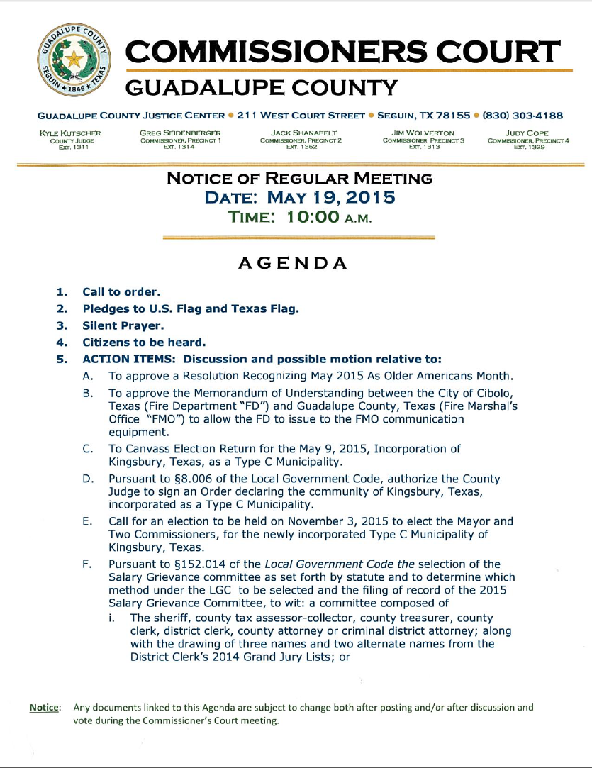 Commissioners Court agenda
