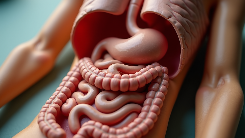 High angle view of a human digestive system model